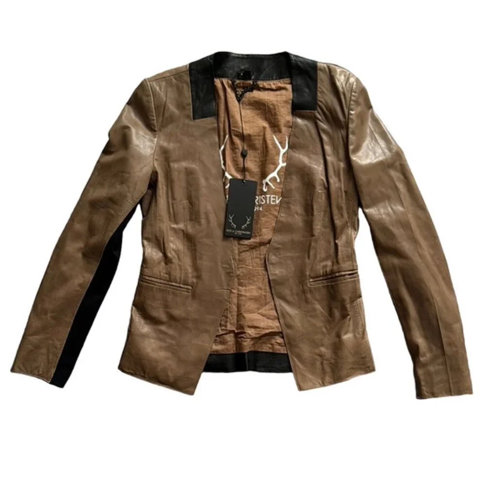 Bod &Christensen Brown Tailored Style Leather Blazer Jacket NWT - Picture 1 of 16
